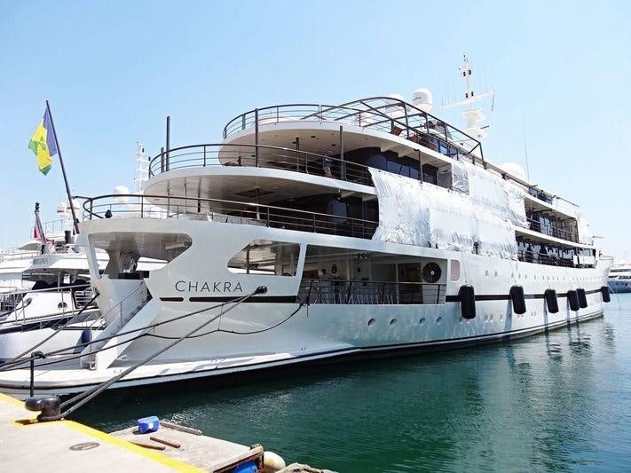 a large white boat aboard CHAKRA Yacht for Charter
