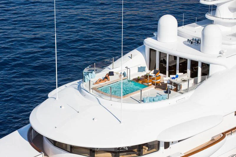 a white boat in the water aboard AQUILA Yacht for Charter