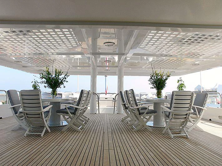 a large room with tables and chairs aboard MAGNA GRECIA Yacht for Charter