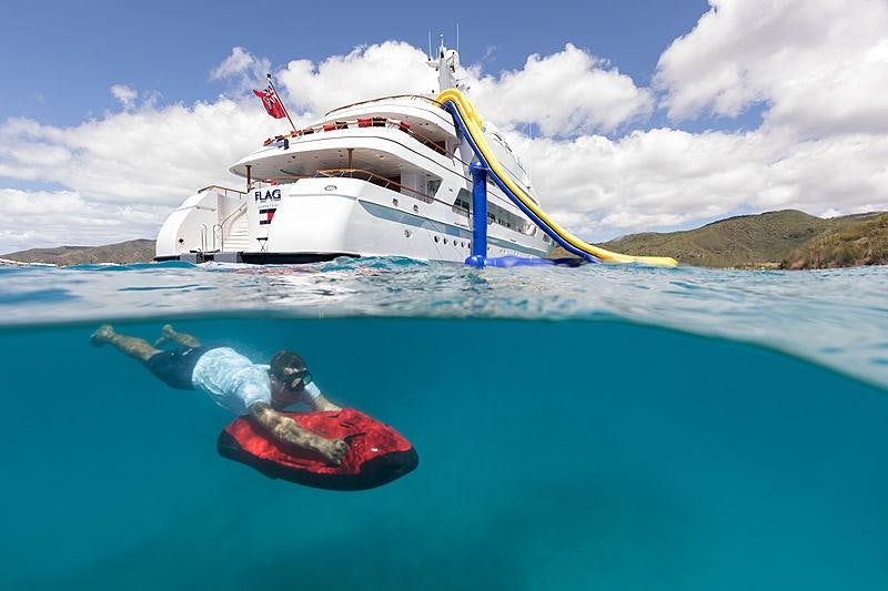 a boat in the water aboard FLAG Yacht for Charter