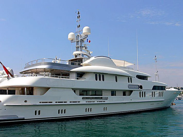 a large white boat in the water aboard CALYPSO Yacht for Charter