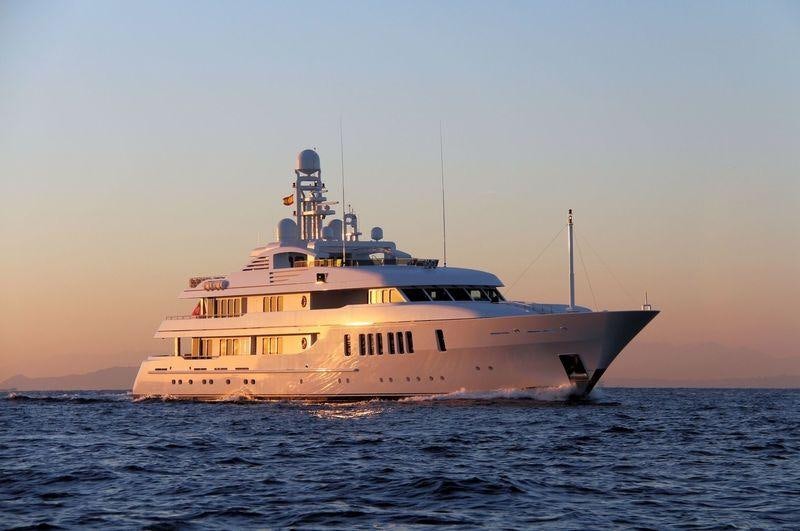 a large boat in the water aboard SAMADHI Yacht for Charter