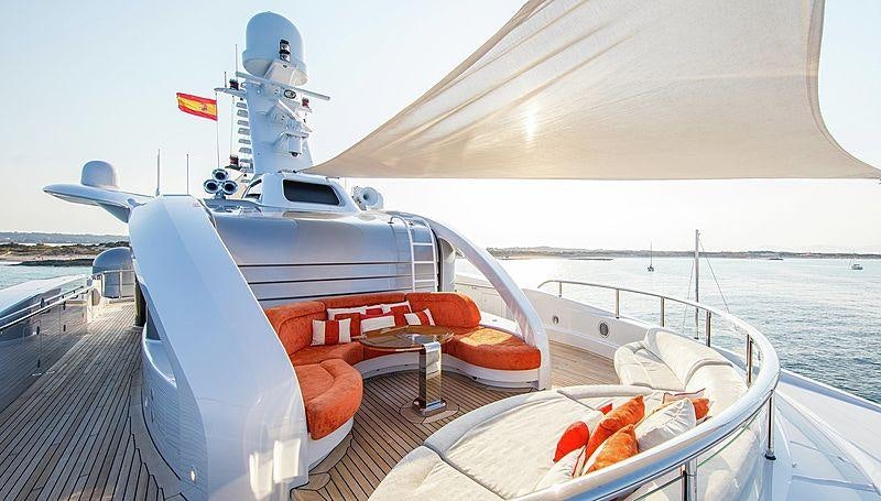 a boat with food on the front aboard ARIENCE Yacht for Charter