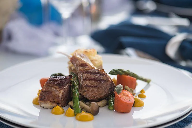 a plate of food aboard SEAWOLF Yacht for Charter