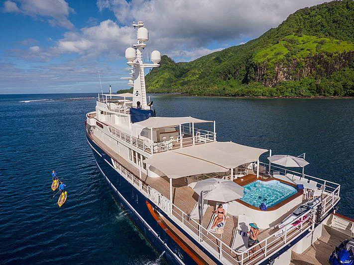 a large boat on the water aboard SEAWOLF Yacht for Charter