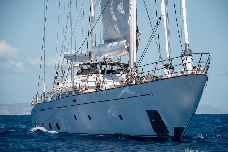 a large white boat in the water aboard ROSEHEARTY Yacht for Charter