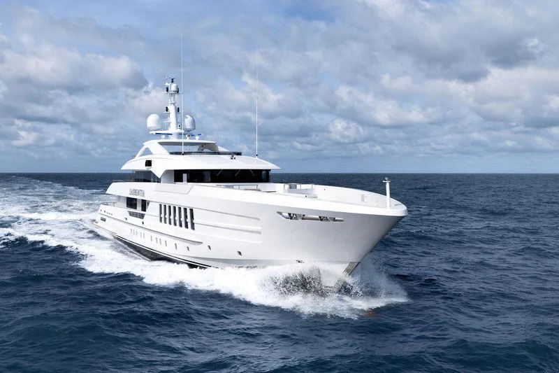 a white boat in the water aboard LAURENTIA Yacht for Charter