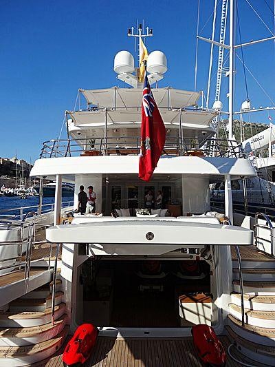a boat with flags on it aboard SPIRIT Yacht for Charter