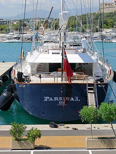 a boat docked at a pier aboard PARSIFAL III Yacht for Charter