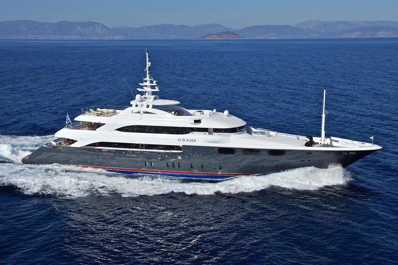 a large ship in the water aboard MIA RAMA Yacht for Charter
