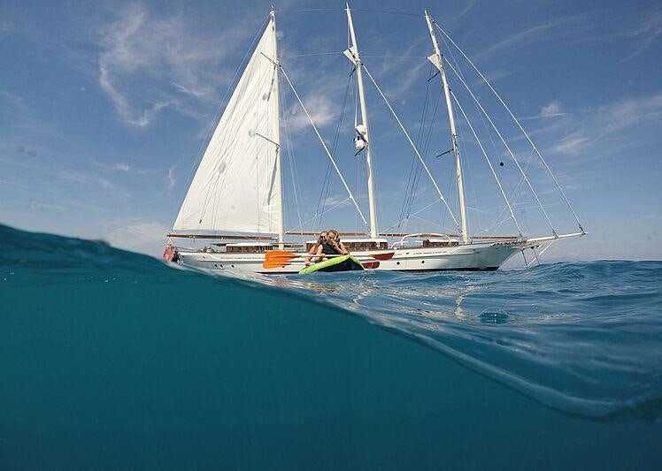 a sailboat on the water aboard MIKHAIL S. VORONTSOV Yacht for Charter