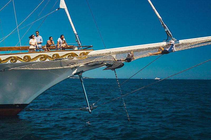 a boat with people on it aboard MIKHAIL S. VORONTSOV Yacht for Charter