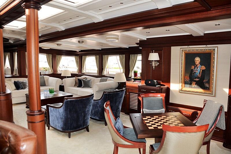 a living room with a large painting aboard MIKHAIL S. VORONTSOV Yacht for Charter