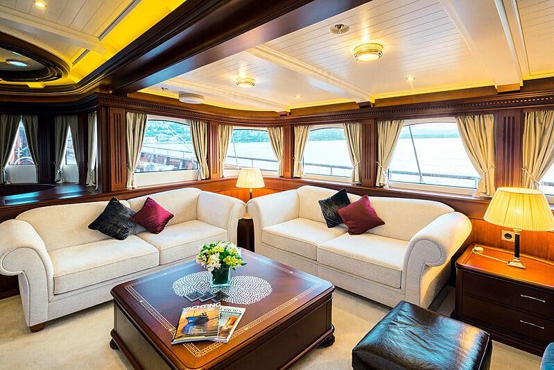 a living room with a couch and a table aboard MIKHAIL S. VORONTSOV Yacht for Charter