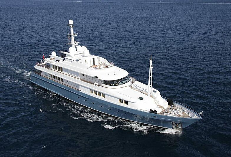 a large white ship in the water aboard AMORE MIO 2 Yacht for Sale