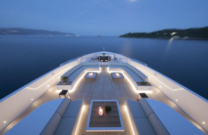 a large boat on the water aboard SEVEN SINS Yacht for Charter