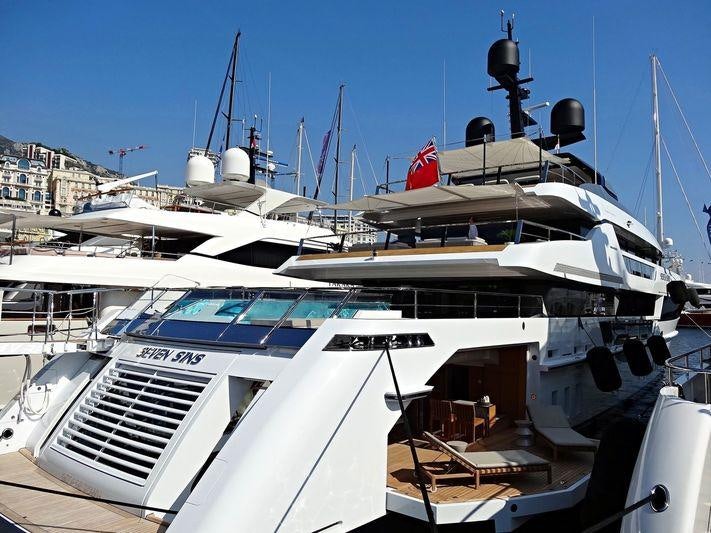 a group of boats docked aboard SEVEN SINS Yacht for Charter
