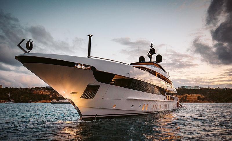 a large boat in the water aboard SEVEN SINS Yacht for Charter