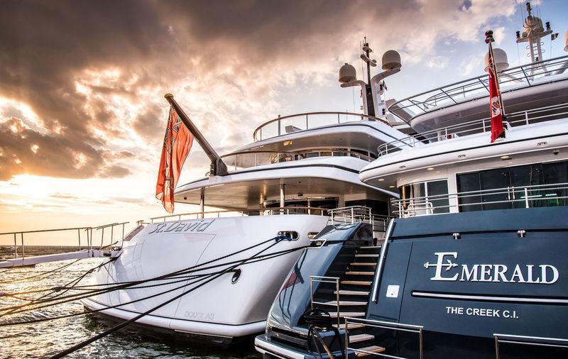 a boat docked at a dock aboard EMERALD (YET) Yacht for Charter
