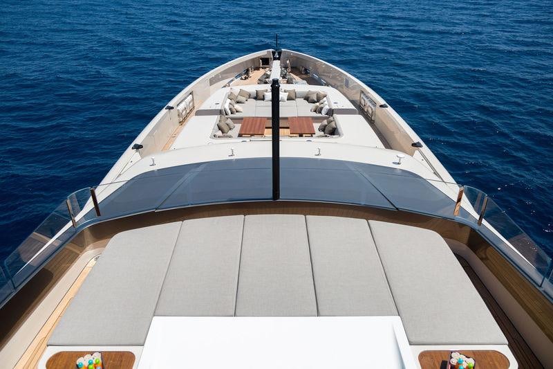 a white boat on the water aboard VERTIGE Yacht for Charter