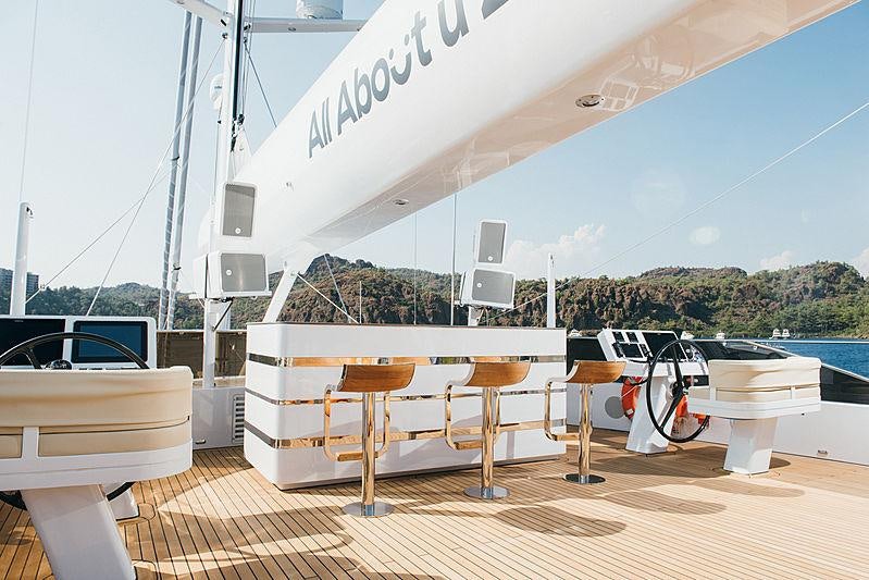 a boat on a dock aboard ALL ABOUT U 2 Yacht for Charter