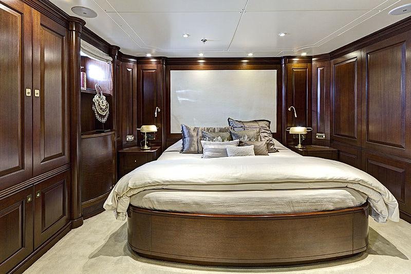 a bed in a room aboard AZTECA Yacht for Charter