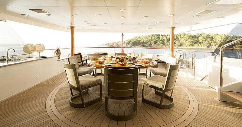 a table with chairs on it aboard LA DEA II Yacht for Charter