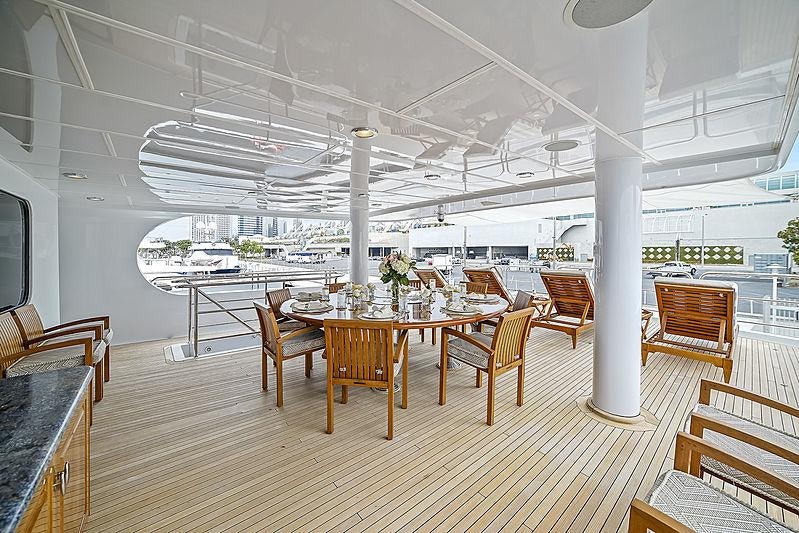 a room with tables and chairs aboard ARTEMIS Yacht for Charter