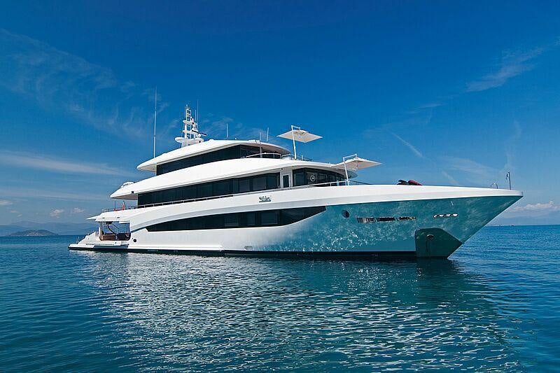 a large white yacht in the water aboard MY EDEN Yacht for Charter