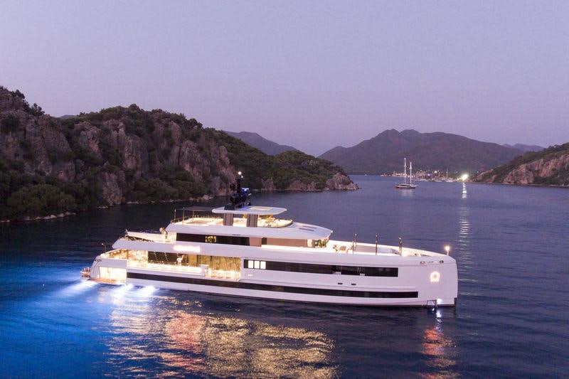a boat on the water aboard AQUARIUS Yacht for Charter