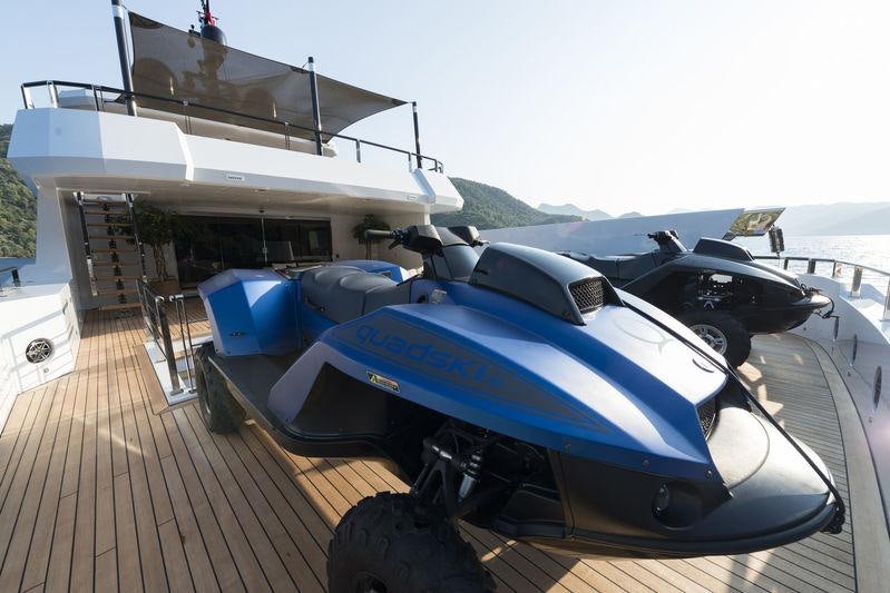 a boat on a trailer aboard AQUARIUS Yacht for Charter
