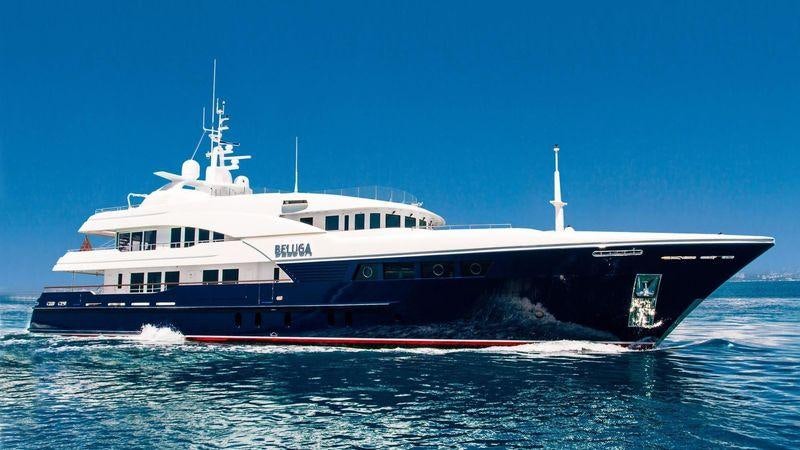 a large boat on the water aboard AMADEUS I Yacht for Charter