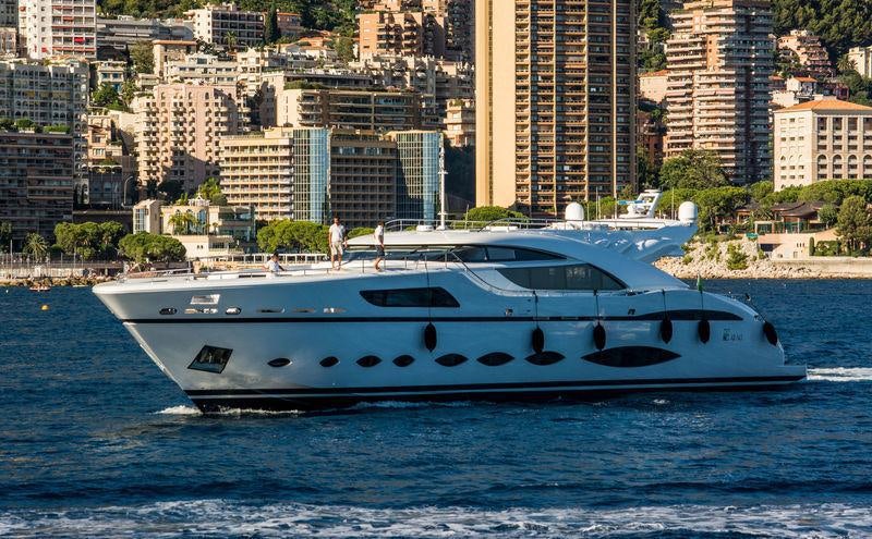 a white boat in the water aboard FAST & FURIOUS Yacht for Charter