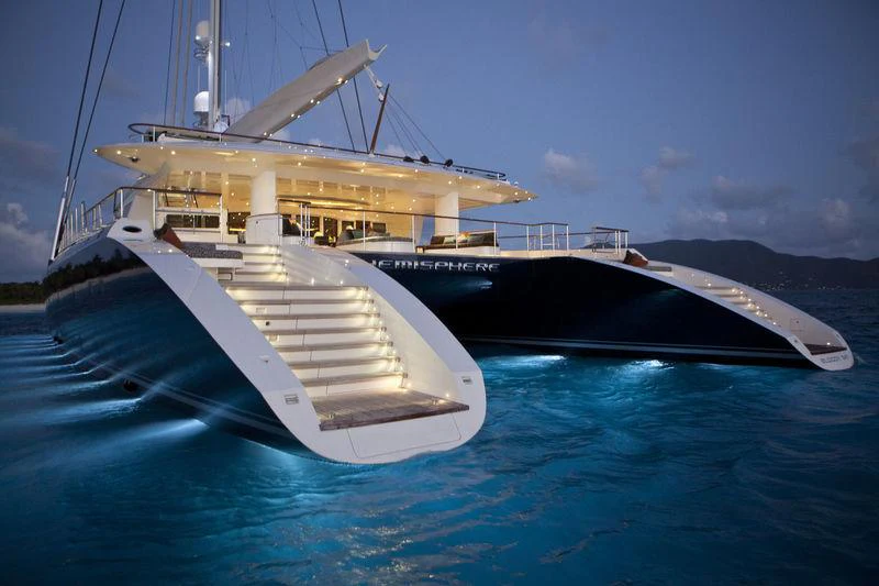 a large white boat in the water aboard HEMISPHERE Yacht for Charter