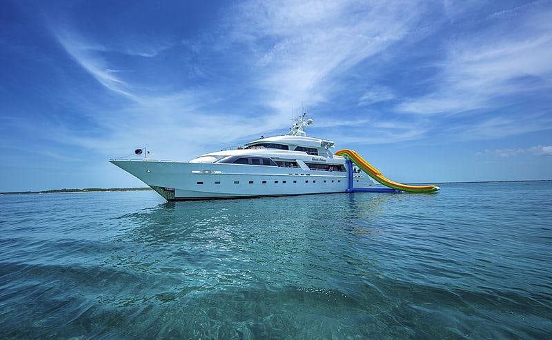 a white boat in the water aboard ISLAND HEIRESS Yacht for Charter