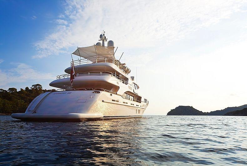 a boat in the water aboard HARMONY III Yacht for Charter