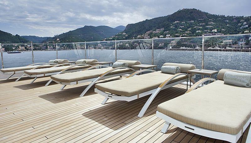 a deck with many boats on it aboard LAMMOUCHE Yacht for Charter