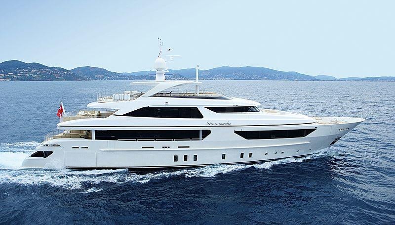 a white yacht in the water aboard LAMMOUCHE Yacht for Charter