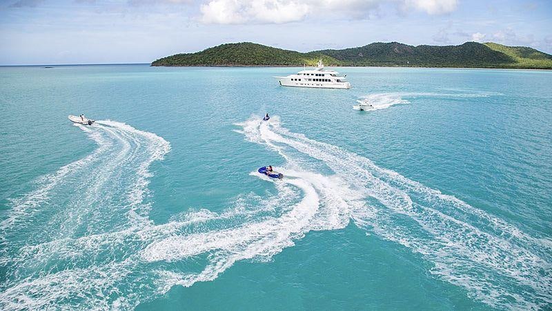 a boat sailing on the sea aboard CROSSED SABRE Yacht for Charter
