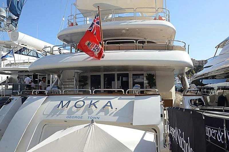 a boat with flags on it aboard SUR LA MER Yacht for Charter