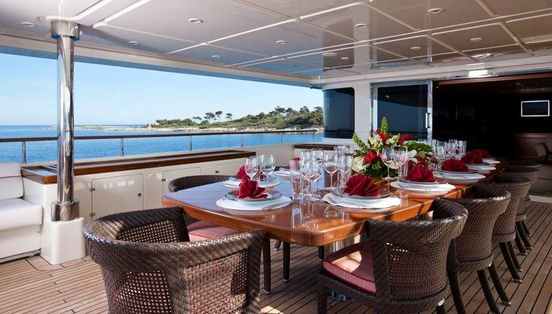 a table set for a meal aboard EMOTION 2 Yacht for Charter