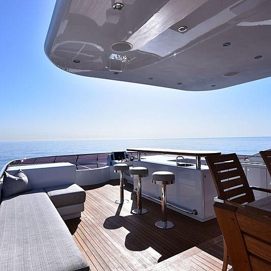 a room with a view of the ocean and the deck aboard LIFE SAGA Yacht for Charter