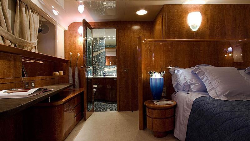 a bedroom with a bed and a desk aboard CONDOR A Yacht for Charter