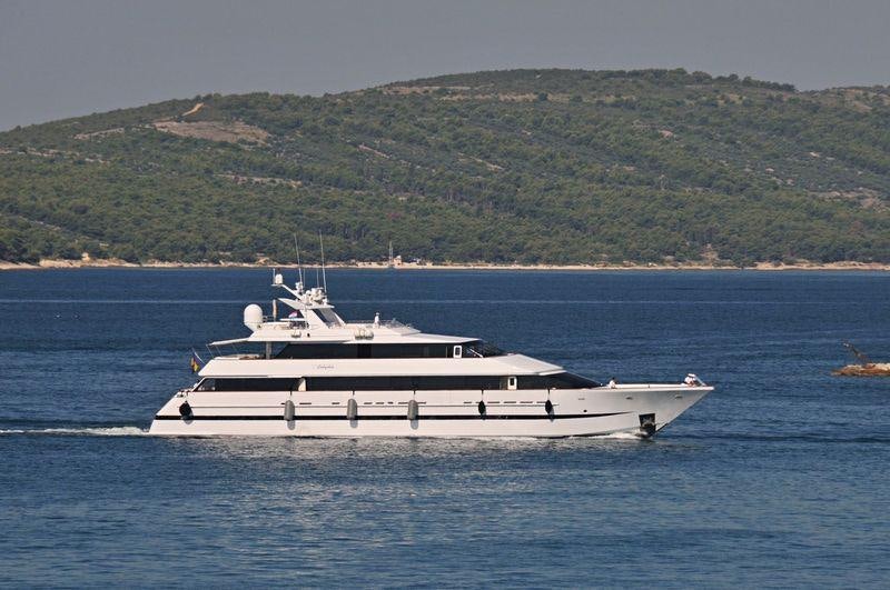 a white boat on the water aboard LADYSHIP Yacht for Charter