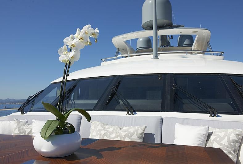 a white boat with white flowers aboard IMPERIAL PRINCESS BEATRICE Yacht for Charter