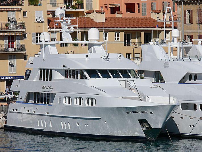 a large white yacht in the water aboard LEVERAGE Yacht for Charter