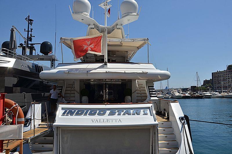 a boat with a satellite dish on it aboard INDIGO STAR I Yacht for Charter