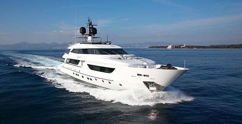 a white yacht on the water aboard SUD Yacht for Charter