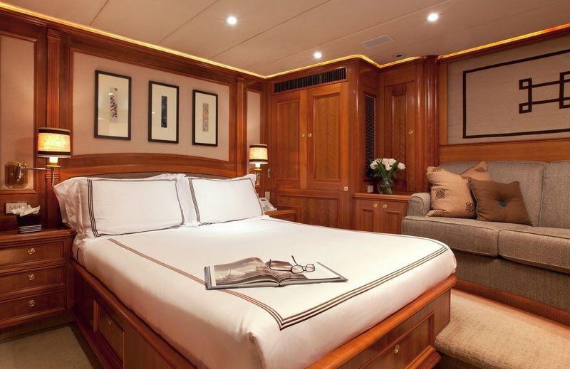 a bed in a room aboard GENEVIEVE Yacht for Charter