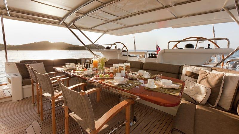a table set for a meal aboard GENEVIEVE Yacht for Charter